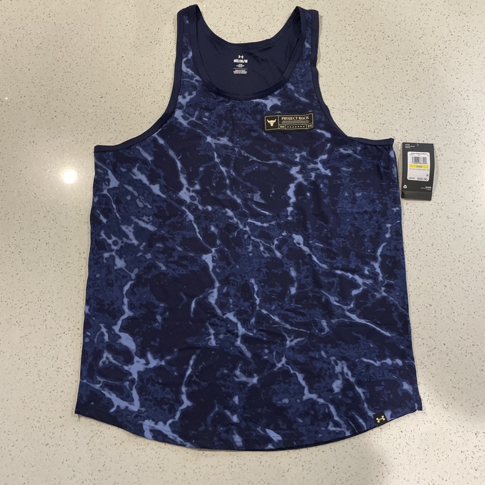 Under Armour  Project Rock Iso-Chill Tank 1380111 410 men blue shirt  Medium NWT